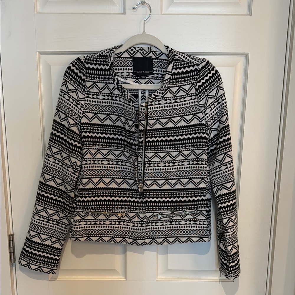 Harlowe & Graham Black and White Patterned Blazer